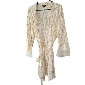 INC Gold Chain Print Robe Lace Trim Belted Lingerie Cover Up XL‎